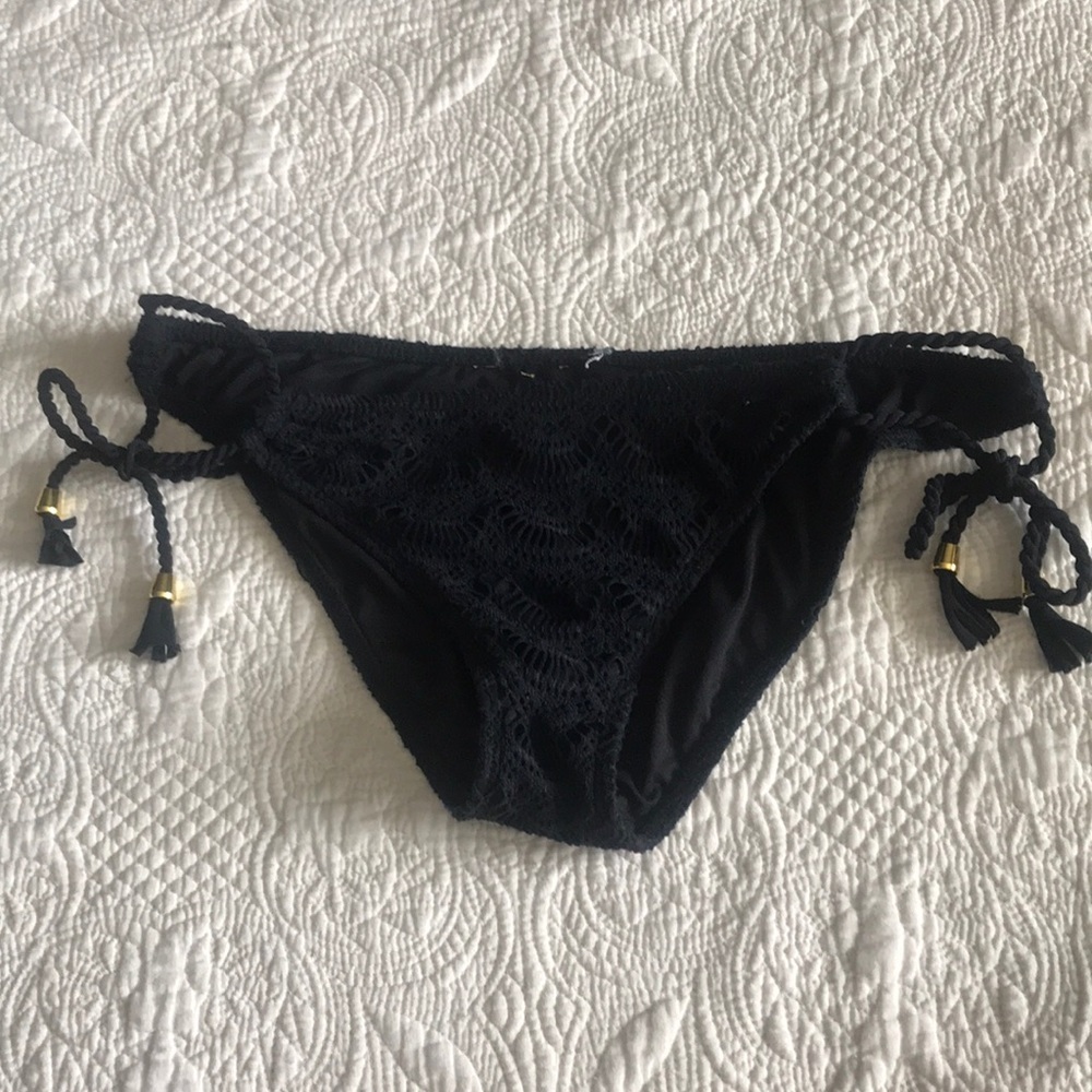 Black bikini bottoms with crochet detail